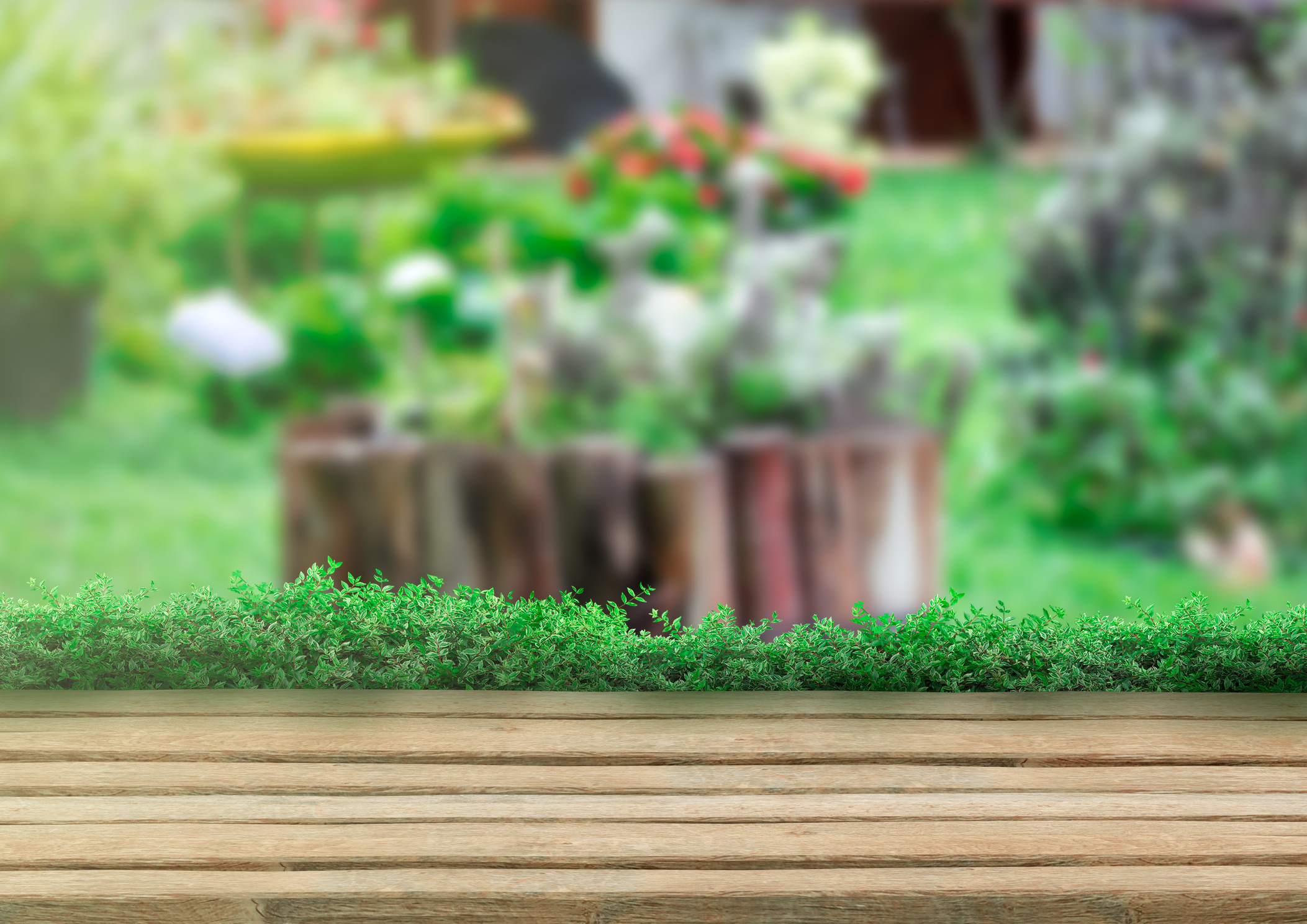 empty wooden table for product display in nature.